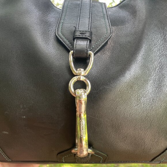 Vintage COACH Hamptons Large Hobo Clip #8A67 — Black w/ Teal Contrast Stitching - Picture 4 of 14